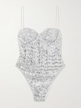 Oseree silver sequined one piece swimsuit
